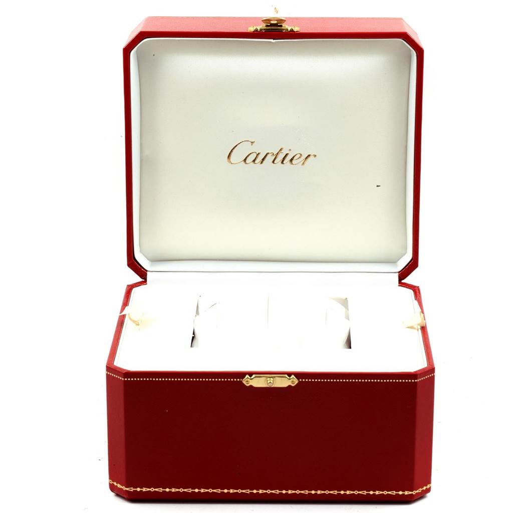 This is an open red Cartier box for the Ballon Bleu model watch, showing the upper and lower compartments.