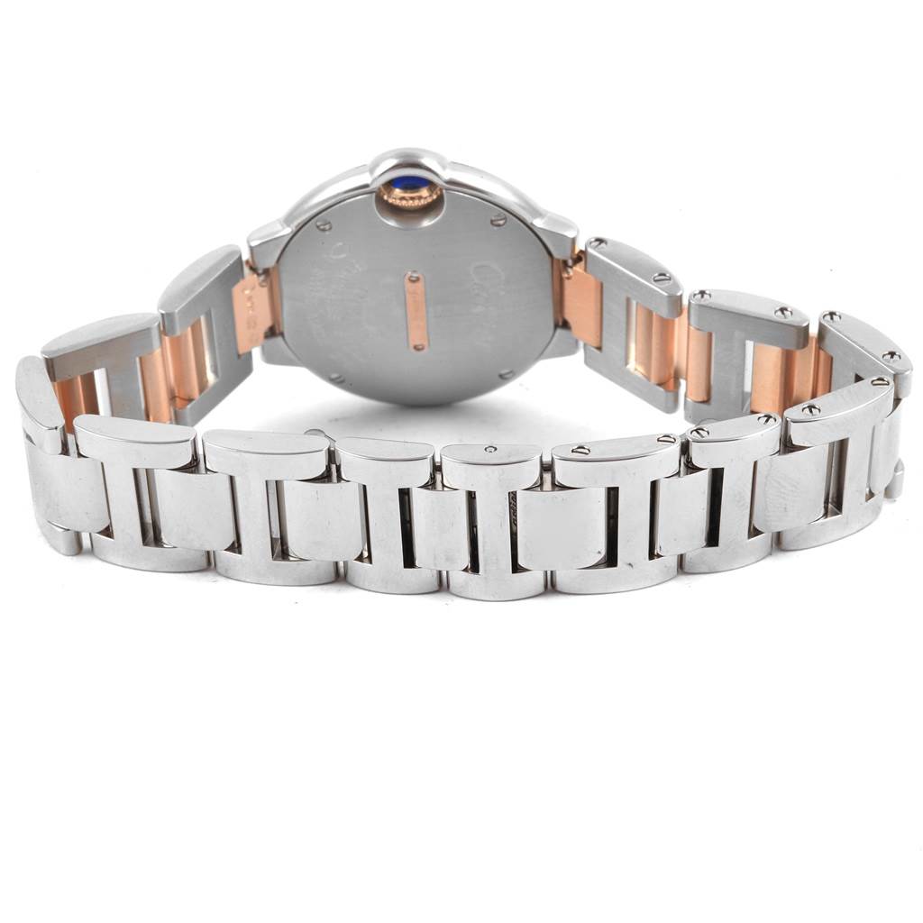 This image shows the back view and bracelet of the Cartier Ballon Bleu W3BB0005 Women
s Steel and Gold (two tone) Silver Dial W3BB0005 Women
s Steel and Gold (two tone) Silver Dial model watch.