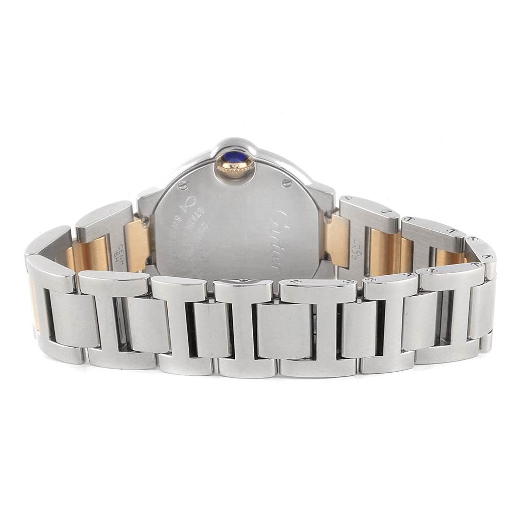 The image shows the back case and bracelet of the Cartier Ballon Bleu W69007Z3 Women's Stainless Steel Silver Dial W69007Z3 Women's Stainless Steel Silver Dial watch.