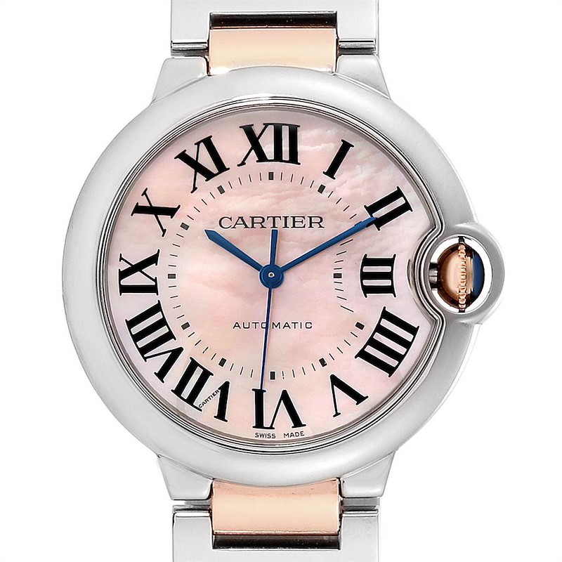 Cartier Ballon Bleu 36 Midsize Steel Rose Gold Pink MOP Watch W2BB0011 SwissWatchExpo