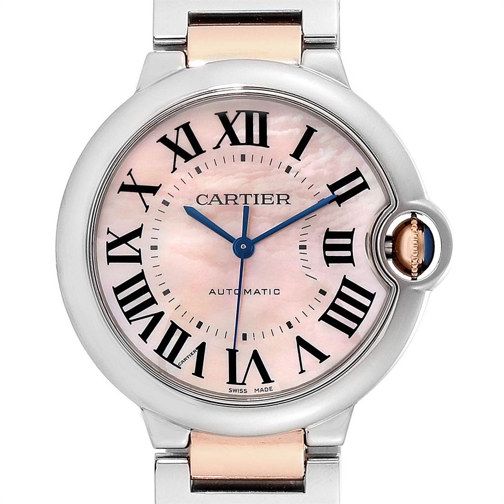 Cartier Ballon Bleu 36 Midsize Steel Rose Gold Pink MOP Watch W2BB0011