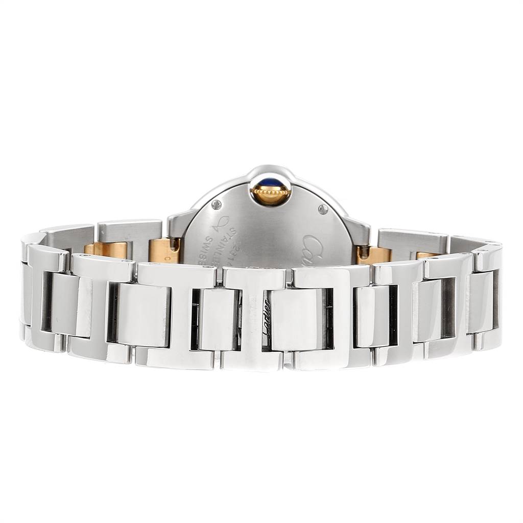 The image shows the back view of the bracelet and case of a Cartier Ballon Bleu W69007Z3 Women's Stainless Steel Silver Dial W69007Z3 Women's Stainless Steel Silver Dial watch.