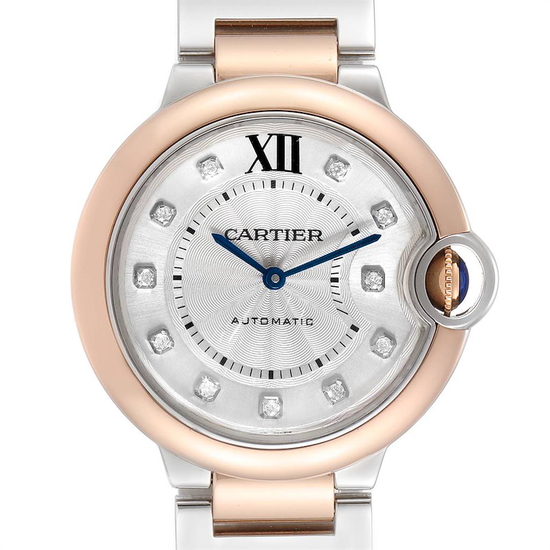 Cartier Ballon Bleu 36 Midsize Steel Rose Gold Diamond Watch W3BB0018 SwissWatchExpo