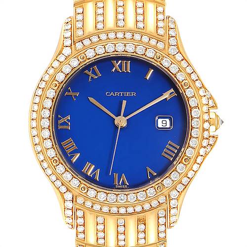 Photo of Cartier Cougar 18K Yellow Gold Blue Dial Diamond Unisex Watch 11651