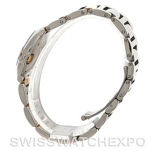 The image shows a side view of the Ballon Bleu by Cartier watch, displaying the bracelet and crown.