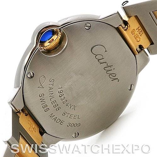 The image shows the back and side of the Cartier Ballon Bleu W69007Z3 Women
s Stainless Steel Silver Dial W69007Z3 Women
s Stainless Steel Silver Dial watch, highlighting the stainless steel case, crown, and part of the bracelet.