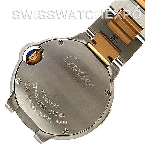 This image shows the case back of a Cartier watch, not a Rolex Submariner W69007Z3 Men's Stainless Steel Silver Dial W69007Z3 Men's Stainless Steel Silver Dial, emphasizing its stainless steel construction and defining engravings.