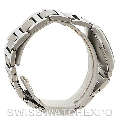 This image shows a side view of the metal bracelet of a Ballon Bleu model by Cartier.