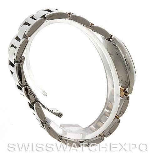 This image shows the side view of the bracelet and clasp of a Cartier Ballon Bleu W69007Z3 Women
s Stainless Steel Silver Dial W69007Z3 Women
s Stainless Steel Silver Dial watch, with a focus on the metal links.