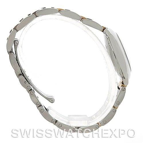 The image shows a side view of a Ballon Bleu de Cartier watch, focusing on the bracelet and case.