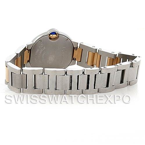 The image shows the back and bracelet of a Cartier Ballon Bleu W69007Z3 Women
s Stainless Steel Silver Dial W69007Z3 Women
s Stainless Steel Silver Dial watch, highlighting its two-tone metal design.