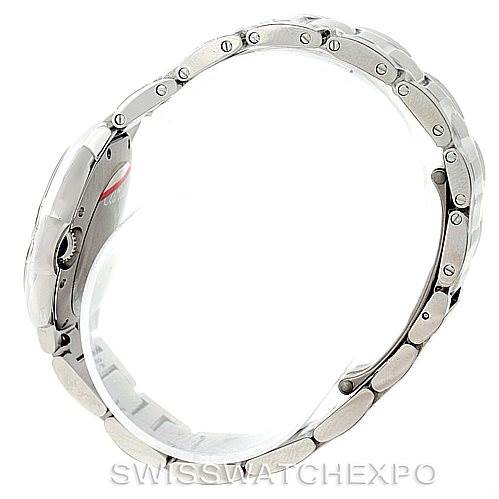 The image shows a side profile of a Cartier Ballon Bleu W6920071 Women's Stainless Steel Silver Dial W6920071 Women's Stainless Steel Silver Dial watch, highlighting its bracelet and part of the case with the crown.