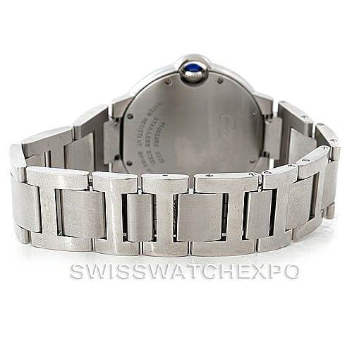 This image shows the back view of the bracelet and case of a Cartier Ballon Bleu W69011Z4 Women
s Stainless Steel Silver Dial W69011Z4 Women
s Stainless Steel Silver Dial watch, focusing on its stainless steel links.