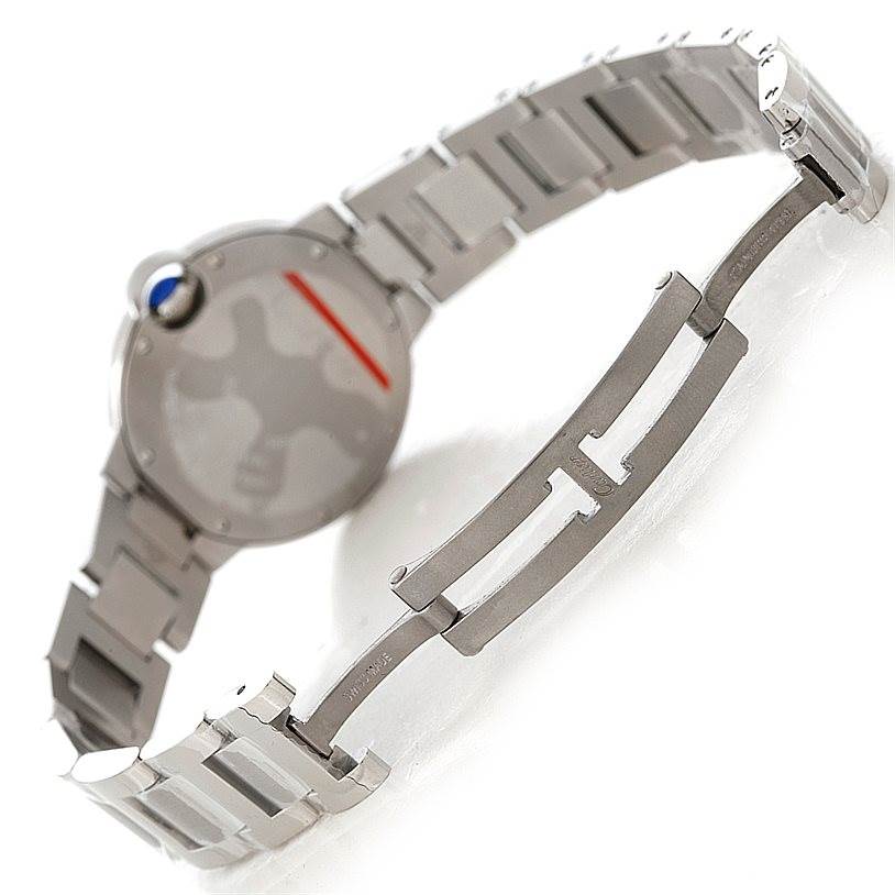 This image shows the side view and clasp mechanism of the Ballon Bleu by Cartier watch.