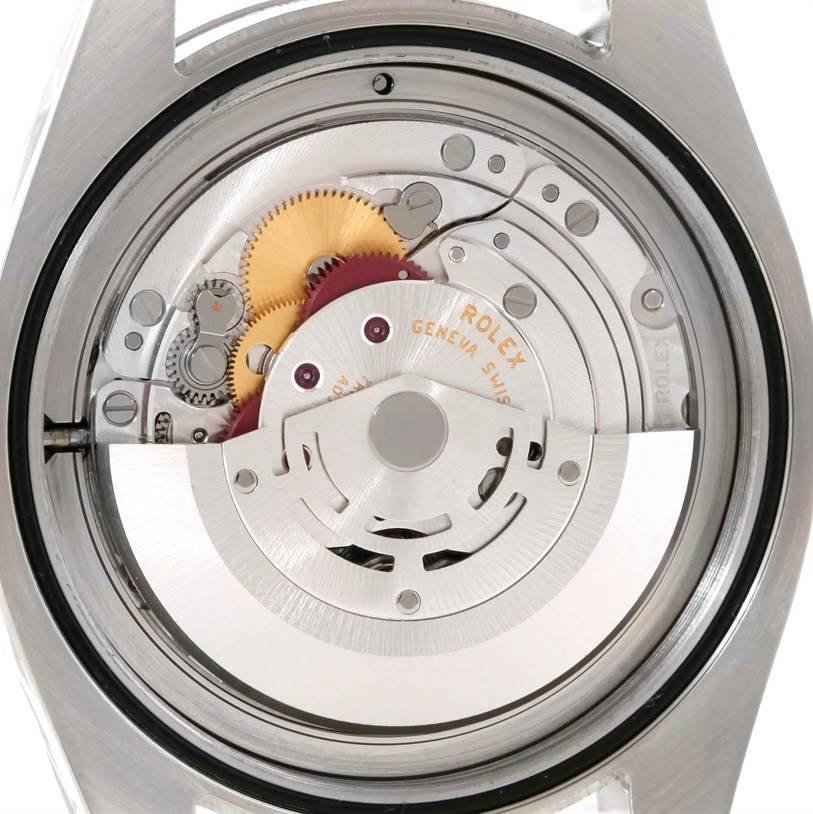 This image shows the internal mechanical movement of the Rolex Milgauss 116400V Men's Stainless Steel Black Dial 116400V Men's Stainless Steel Black Dial watch, viewed from the back case.