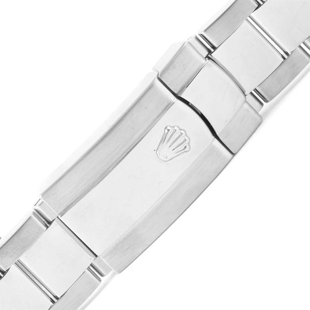 The image shows a close-up of the stainless steel bracelet clasp of a Rolex Milgauss 116400V Men's Stainless Steel Black Dial 116400V Men's Stainless Steel Black Dial watch.