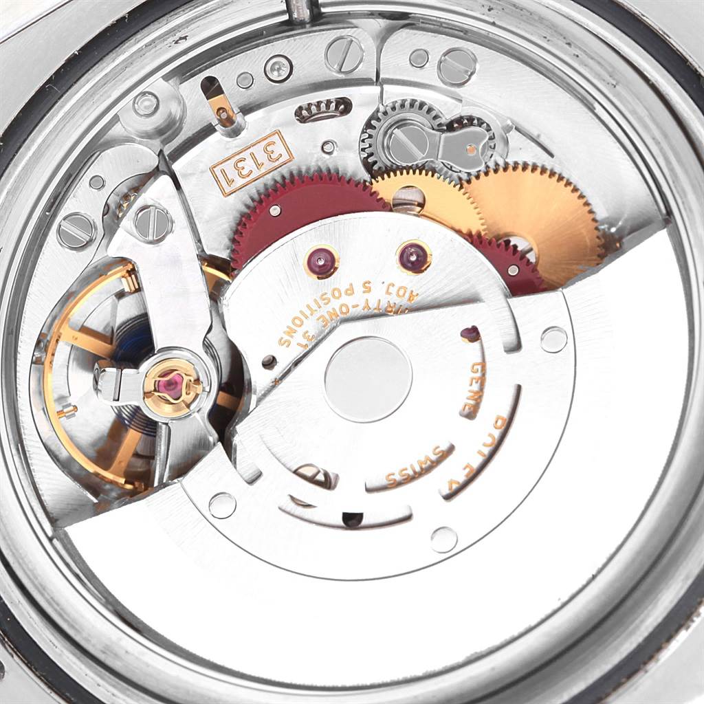 The image shows the internal mechanical movement of a Rolex Milgauss 116400V Men's Stainless Steel Black Dial 116400V Men's Stainless Steel Black Dial watch from a close-up angle.