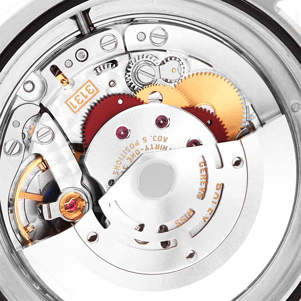 This image shows a close-up view of the inner mechanical components of a Rolex Milgauss 116400GV Men's Stainless Steel Blue Dial 116400GV Men's Stainless Steel Blue Dial watch.