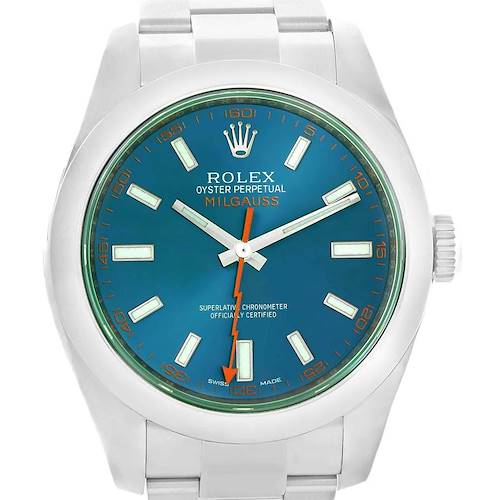 Photo of Rolex Milgauss Blue Dial Green Crystal Mens Watch 116400GV