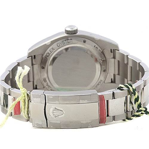 This Rolex Milgauss 116400V Men's Stainless Steel Black Dial 116400V Men's Stainless Steel Black Dial watch is shown from the back with the clasp and bracelet fully visible.