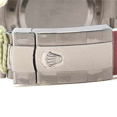 The image showcases the clasp of a Rolex Milgauss 116400V Men's Stainless Steel Black Dial 116400V Men's Stainless Steel Black Dial watch, featuring the Rolex crown logo.