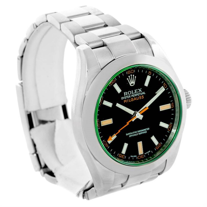 Rolex Milgauss Black Dial Green Crystal Mens Watch 116400V SwissWatchExpo