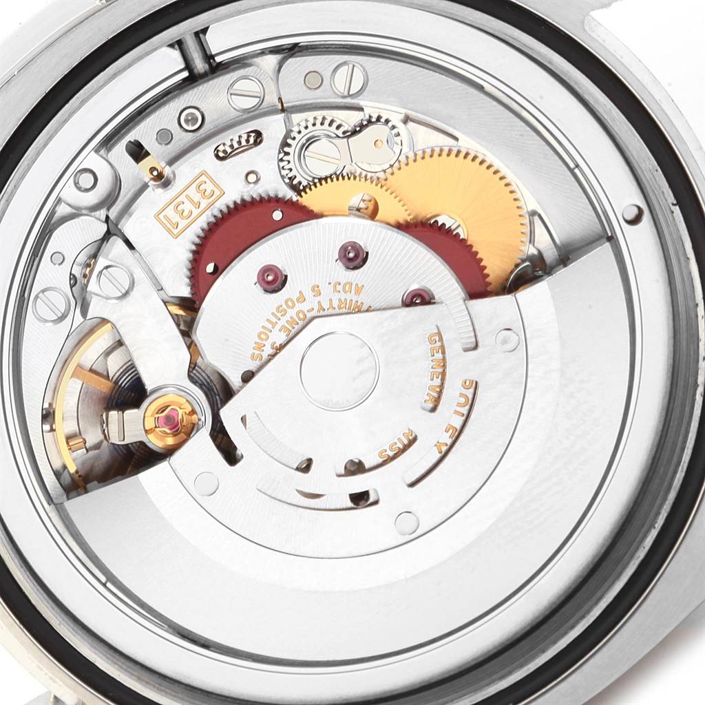 The image shows the inner mechanical movement of a Rolex Milgauss 116400GV Men's Stainless Steel Blue Dial 116400GV Men's Stainless Steel Blue Dial watch from a close-up, top-down angle.