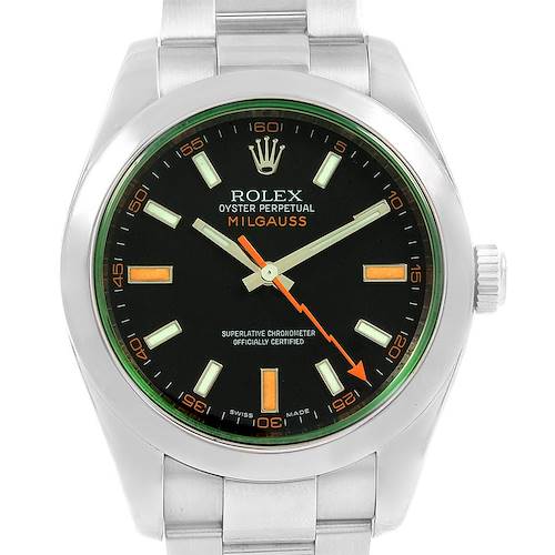 Photo of Rolex Milgauss Black Dial Green Domed Bezel Crystal Mens Watch 116400V
