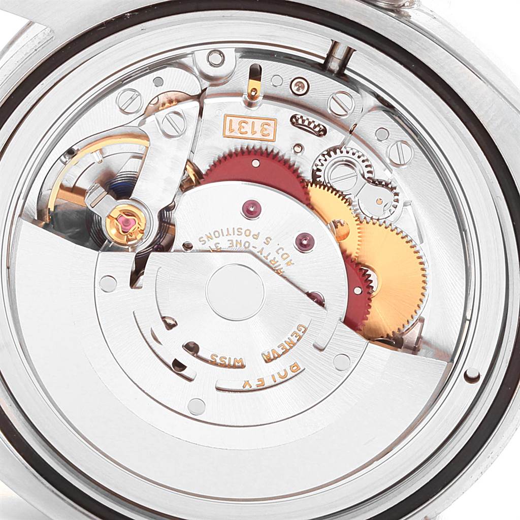 This image shows the internal mechanical movement of the Rolex Milgauss 116400GV Men's Stainless Steel Blue Dial 116400GV Men's Stainless Steel Blue Dial watch from a close-up, open-back angle.