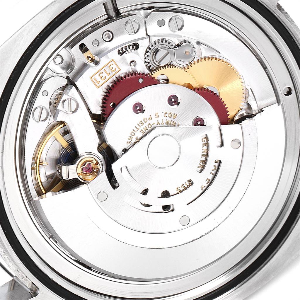 This image shows the internal mechanical movement of a Rolex Milgauss 116400GV Men's Stainless Steel Blue Dial 116400GV Men's Stainless Steel Blue Dial watch from a rear angle.