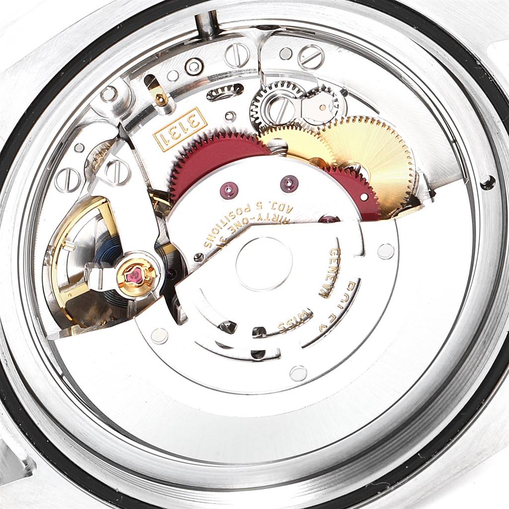 The image shows a close-up view of the internal mechanisms of a Rolex Milgauss 116400GV Men's Stainless Steel Blue Dial 116400GV Men's Stainless Steel Blue Dial watch.