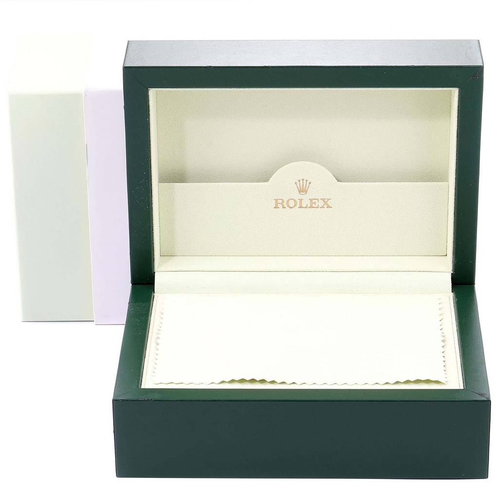 The image shows an open Rolex Milgauss 116400GV Men's Stainless Steel Black Dial 116400GV Men's Stainless Steel Black Dial watch box with a cloth inside, viewed from the front.