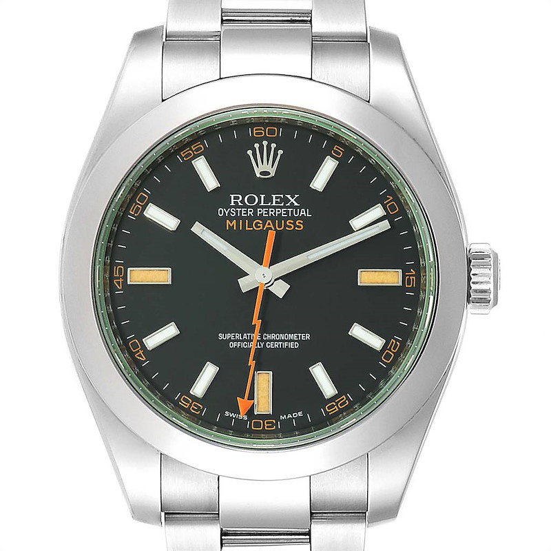 Rolex Milgauss Black Dial Green Domed Bezel Crystal Mens Watch 116400GV SwissWatchExpo