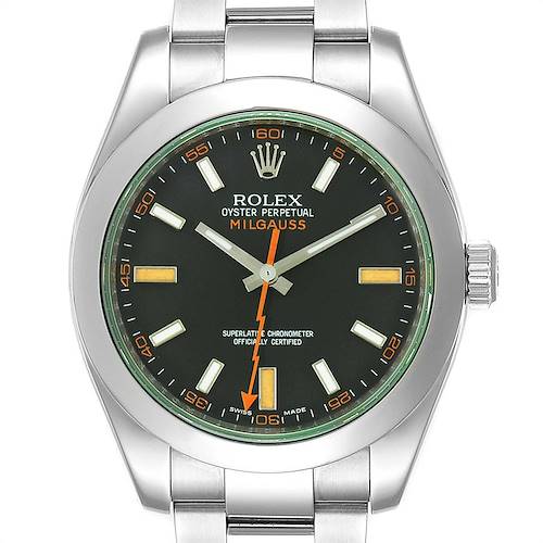 Photo of Rolex Milgauss Black Dial Green Domed Bezel Crystal Mens Watch 116400V