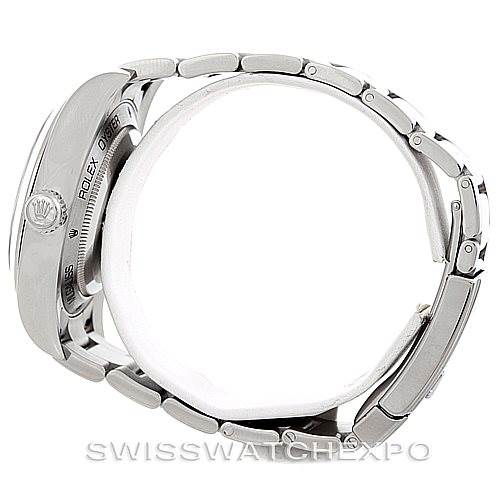 The image shows a side view of a Rolex Milgauss 116400 Men's Stainless Steel Black Dial 116400 Men's Stainless Steel Black Dial watch, highlighting the clasp and part of the bracelet.