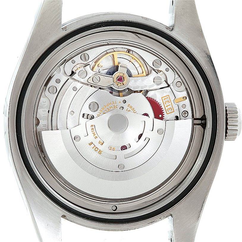 The image shows the internal movement mechanism of a Rolex Milgauss 116400V Men's Stainless Steel Black Dial 116400V Men's Stainless Steel Black Dial watch, viewed from the back case.