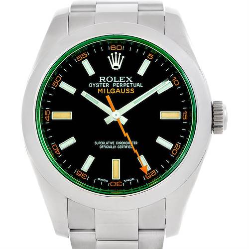 Photo of Rolex Milgauss Green Crystal Mens Watch 116400V