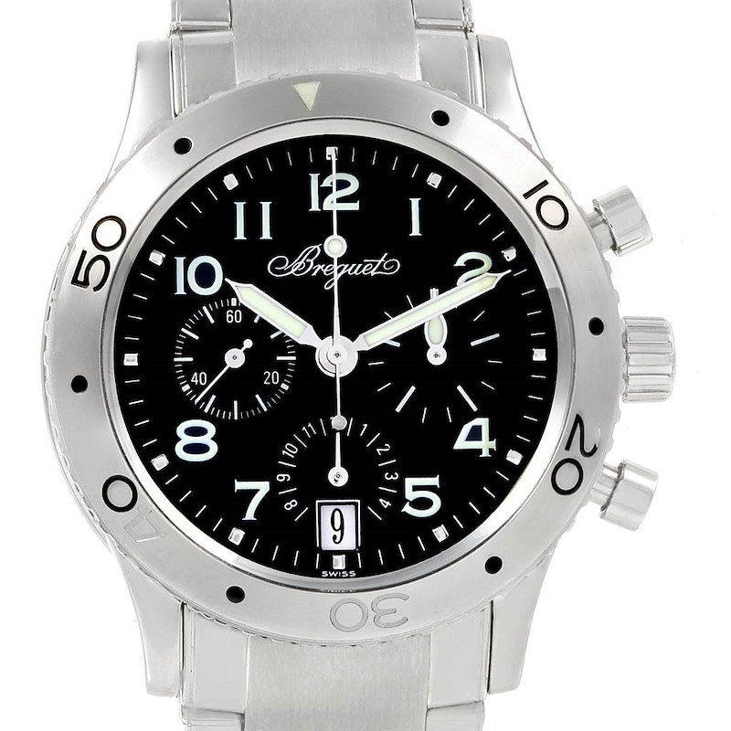 Breguet Transatlantique Type XX Flyback Black Dial Steel Watch 3820 SwissWatchExpo