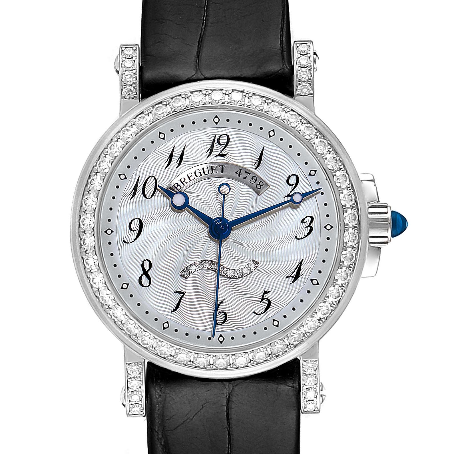 The image shows a front view of the Breguet Women's White Gold Mother of Pearl Dial Women's White Gold Mother of Pearl Dial Classique White Gold Mother Of Pearl Diamond Ladies Watch 8818 model.