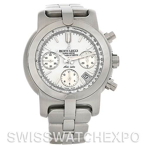 The image shows the front view of a Bertolucci Uomo Chronograph Stainless Steel Automatic Men's Watch by Breguet Men's Stainless Steel White Dial Men's Stainless Steel White Dial.