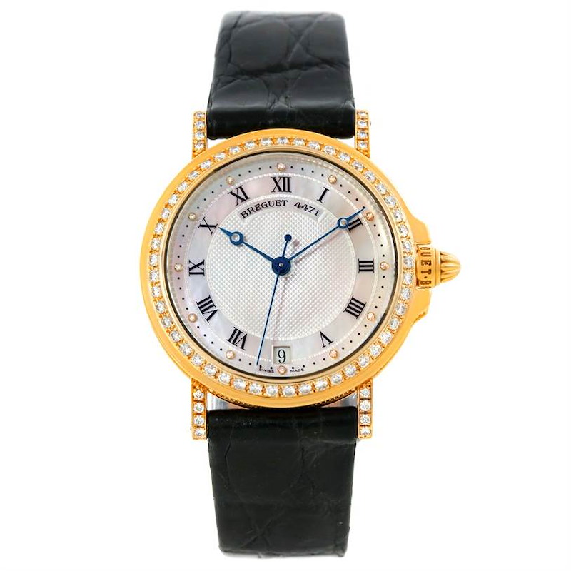 Breguet Marine Automatic Ladies 18K Yellow Gold Diamond Watch 4471 ...