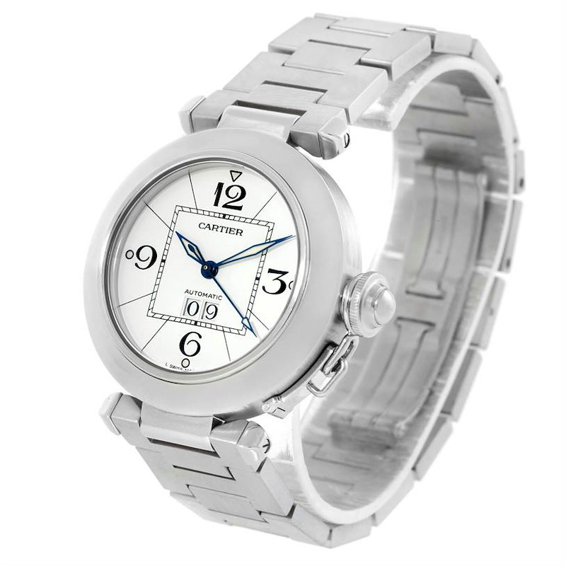 Cartier Pasha C Midsize Big Date Steel Watch White Dial W31055M7 SwissWatchExpo