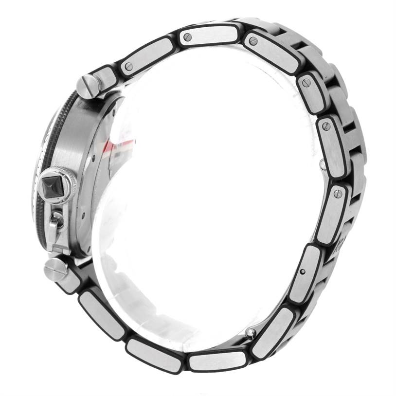 The image shows a side view of the Cartier Pasha W3140003 Women's Stainless Steel Black Dial W3140003 Women's Stainless Steel Black Dial watch, highlighting the bracelet and case with visible crown and buttons.