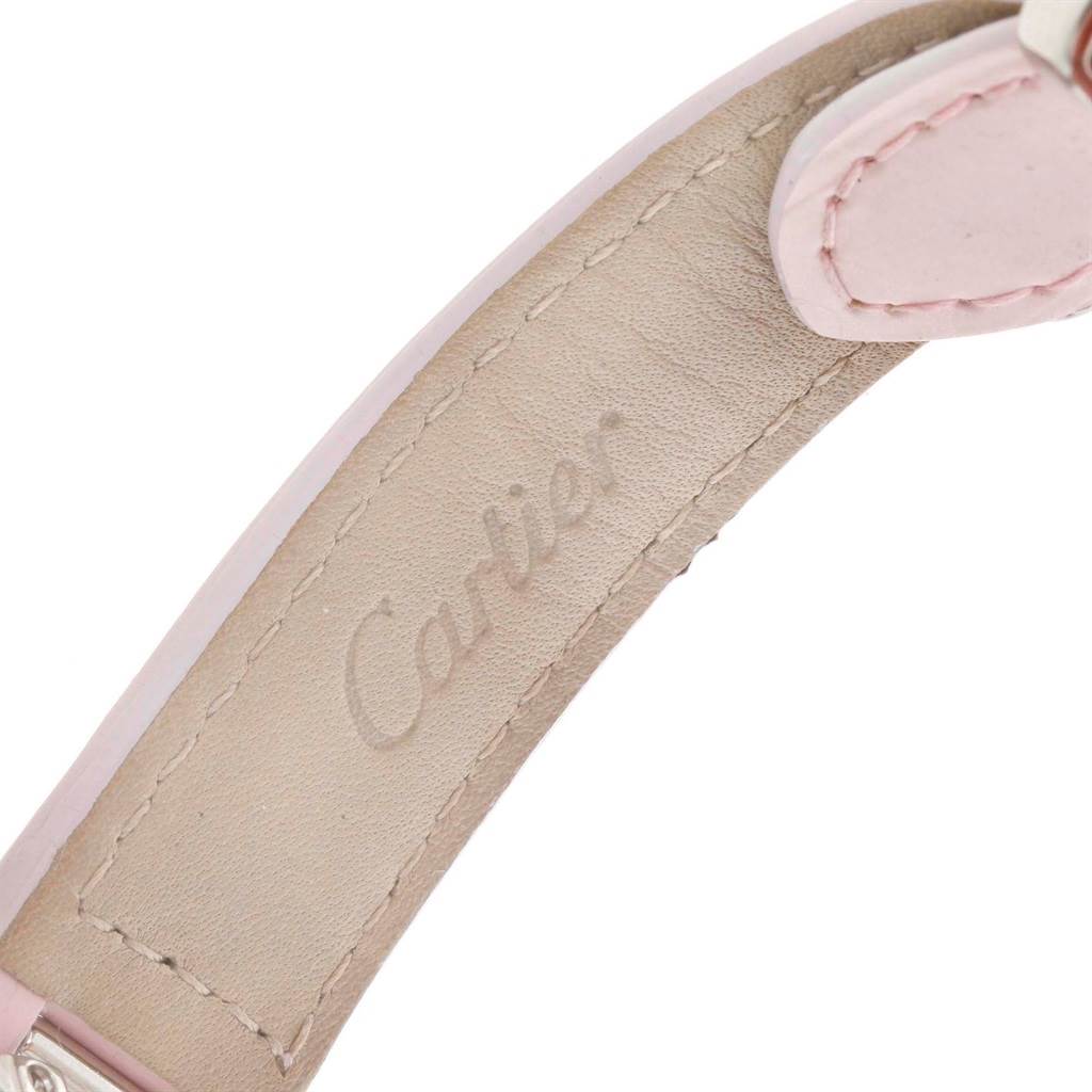 This image shows a close-up view of the underside of the strap of a Cartier Pasha WJ116136 Men's White Gold Silver Dial WJ116136 Men's White Gold Silver Dial watch.