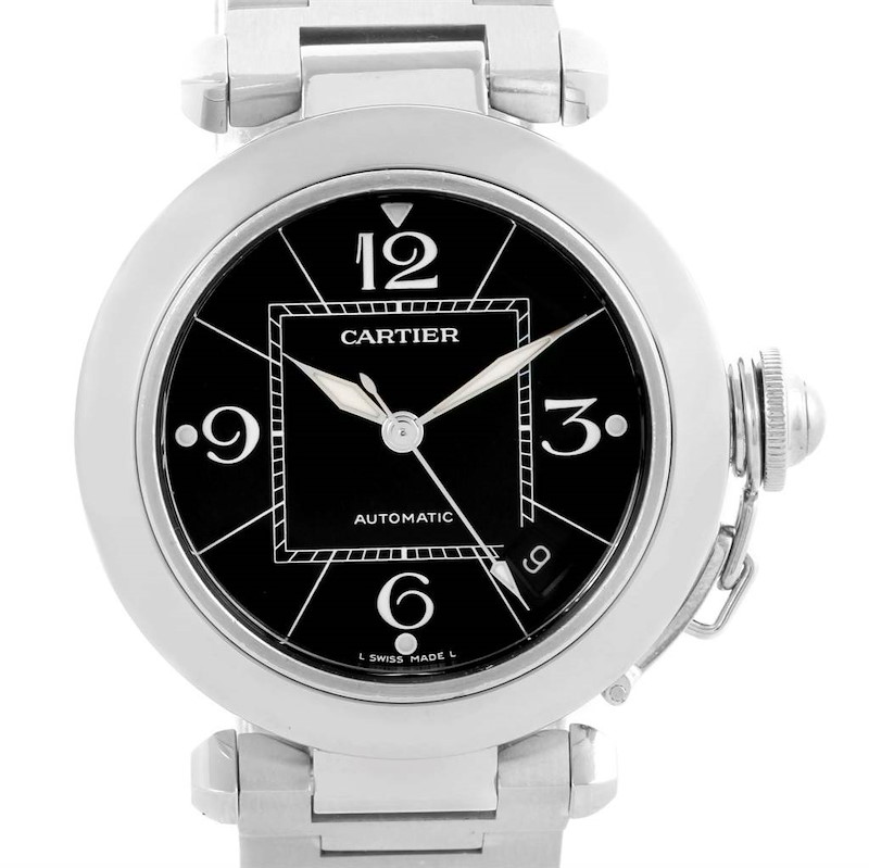 Cartier Pasha C 35mm Black Dial Stainless Steel Unisex Watch W31076M7 SwissWatchExpo
