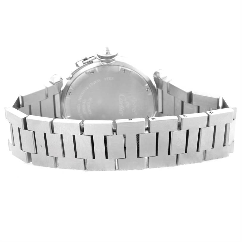 This image shows the back and bracelet of a Cartier Pasha W31075M7 Women's Stainless Steel Pink Dial W31075M7 Women's Stainless Steel Pink Dial watch.