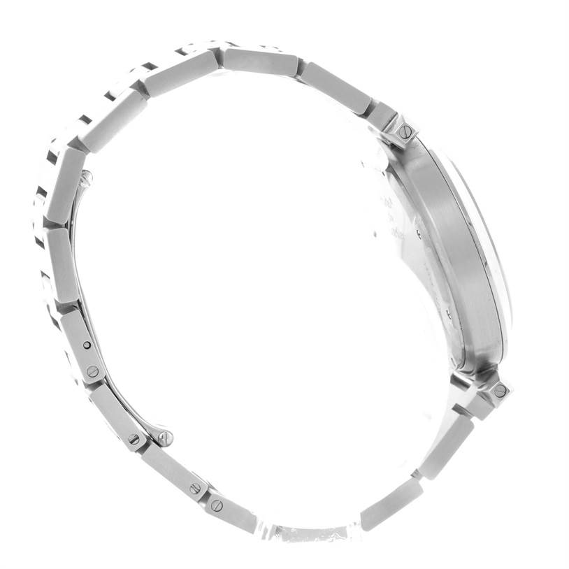 The image shows a side view of the Cartier Pasha W31075M7 Women's Stainless Steel Pink Dial W31075M7 Women's Stainless Steel Pink Dial watch, focusing on the bracelet and watch case.