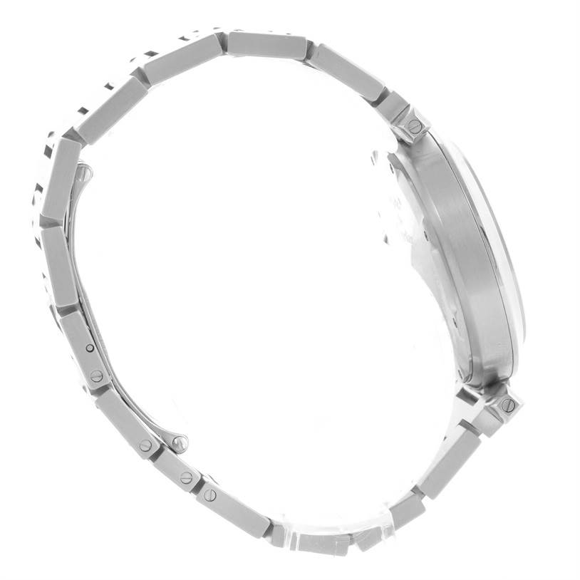 The image shows a side view of the Cartier Pasha W31074M7 Women's Stainless Steel White Dial W31074M7 Women's Stainless Steel White Dial watch, highlighting its case and bracelet.