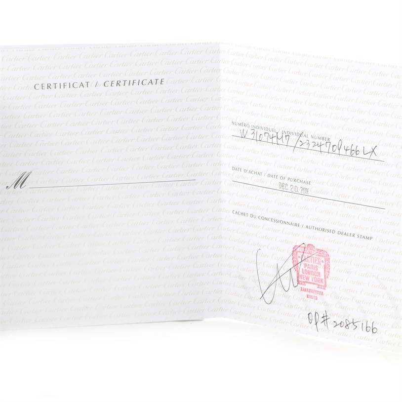 This image shows the certification and warranty card for the Cartier Pasha W31074M7 Women's Stainless Steel White Dial W31074M7 Women's Stainless Steel White Dial watch model.