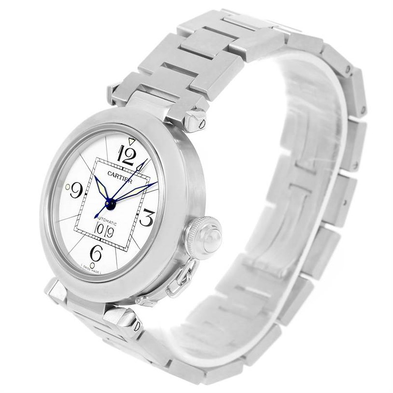 Cartier Pasha C Midsize Big Date Steel Watch White Dial W31055M7 SwissWatchExpo